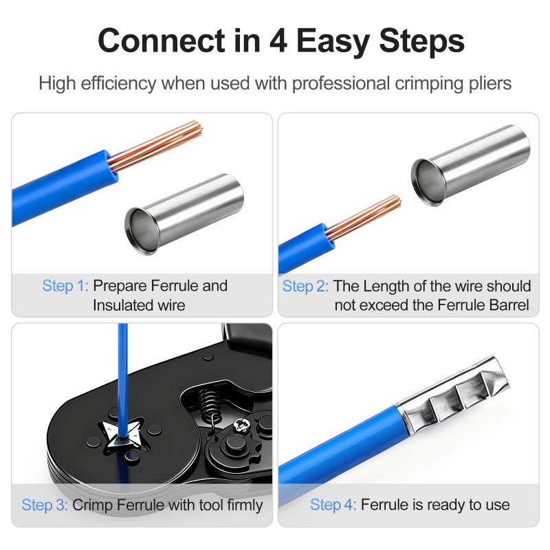 Baomain 50-Pack AWG 4/25mmÂ² Long: 0.787"(20mm) Copper Crimp Connectors â€“ Non-Insulated Ferrule Pin Terminals (EN25-20) - Image 3